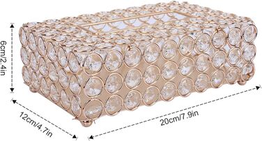 Crystal Cosmetic Box 20 × 13 × 6 cm Rectangular Gold Decorative Tissue Box, Metal Rhinestones Glitter Cosmetic Tissues Desktop Tissue Box for Bedroom Bathroom Living Room