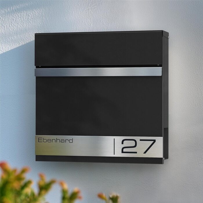 Поштова скринька Metzler Premium Stencil Anthrazit з газетницею та табличкою для імені - настінна, нержавіюча сталь V2A з порошковим покриттям RAL 7016