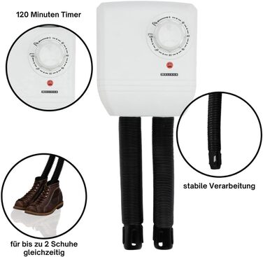 Melissa 16540009 Electric Shoe Dryer, Shoe Warmer for Boots, Rubber Boots and Gloves, Dryer for Hiking Shoes or Ski Boots, Heater with Fan and Timer for 1 Pair of Shoes