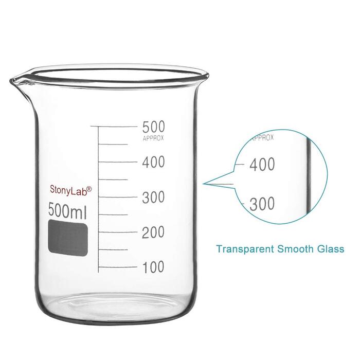 Laboratory Beaker Set, Borosilicate Glass Griffin Beakers with Graduations in Low Form in 5 Sizes, 50ml/100ml/250ml/500ml/1000ml (1L), Combo Pack