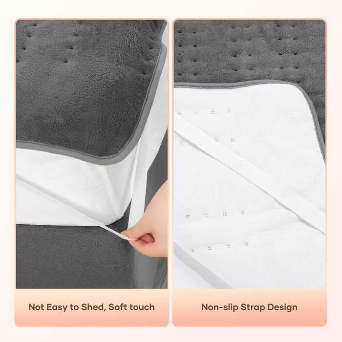 Електричне підігріваюче коврик 150x80 см сірий з 10 рівнями температури, автовимкненням та захистом від перегріву, легке кріплення до ліжка та матрацу (коралловий фліс)