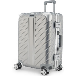 LETTOO Hartschalenkoffer середній 72L з алюмінієвим каркасом | Валіза-тролей з міцним корпусом та кріпленням для сумок [ВОДОНЕПРОНИКНА] Захист кутів (Срібний, валіза-тролей 24 дюймів)