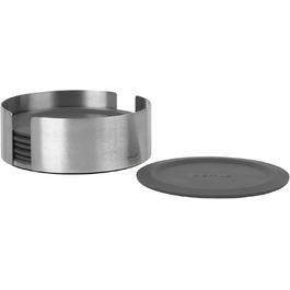 blomus -LARETO- Set of 6 Silicone Coasters, soft beige tone, including stainless steel holder, color (64065) (Magnetic)