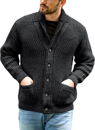 Чоловічий кардиган Runcati з грубого в'язання, великий розмір XL, з коміром-шарфом, на ґудзиках, стильний, чорний