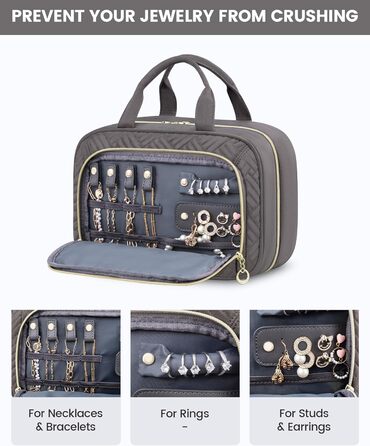 Чоловіча/Жіноча косметичка OVEVOOK водонепроникна для підвішування з гачками, велика з відділенням для прикрас (Сірий, M-Update)