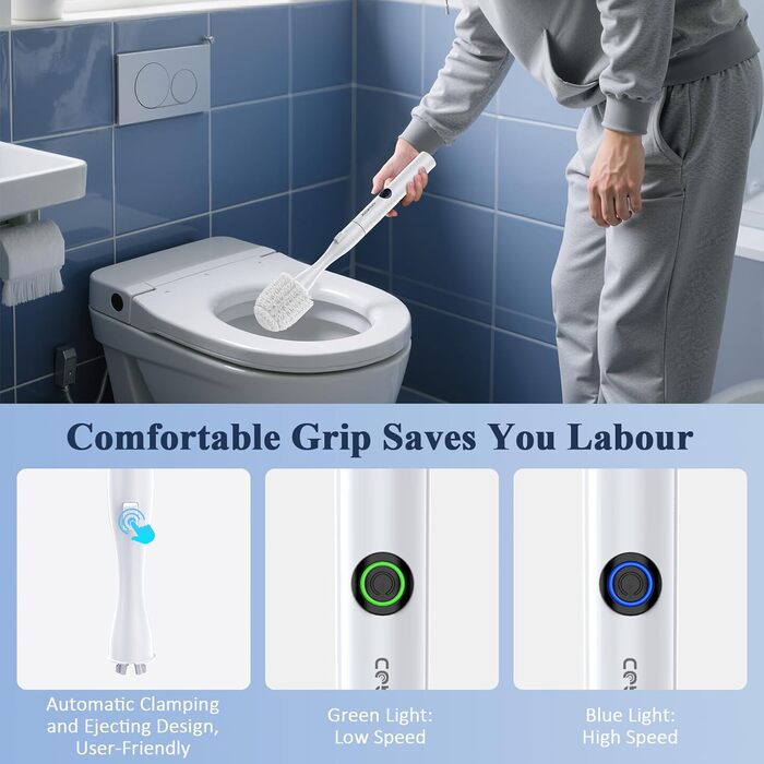 Електрична щітка для унітазу Redagod з настінним кріпленням, подвійним контейнером та змінною насадкою (5 одноразових серветок) з бризкозахистом, 1 шт.