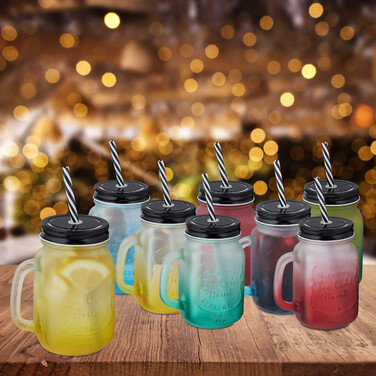 Relaxdays Set of 8 Colorful Drinking Glasses with Lids