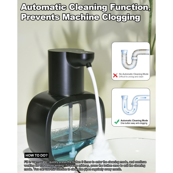 Автоматичний диспенсер для мила Dalugo з USB-C, 500 мл, настінний, електричний сенсор, регульований, для кухні та ванної кімнати, чорний, диспенсер для рідкого/пінистого мила