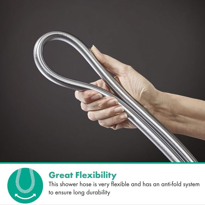 hansgrohe Raindance Select S - water-saving showerhead 9 l/min (EcoSmart), hand shower with 3 spray patterns, round shower head (⌀ 120 mm), water-saving showerhead with anti-limescale function, (showerhead incl. PowderRain + hose, Chrome, showerhead incl. PowderRain + hose)