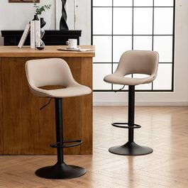 YOUNIKE Set of 2 Adjustable Bar Stools - Boho Patchwork Design, Swivel Kitchen Counter Stools with Hollow Backrest - Yellow-Green (Khaki)