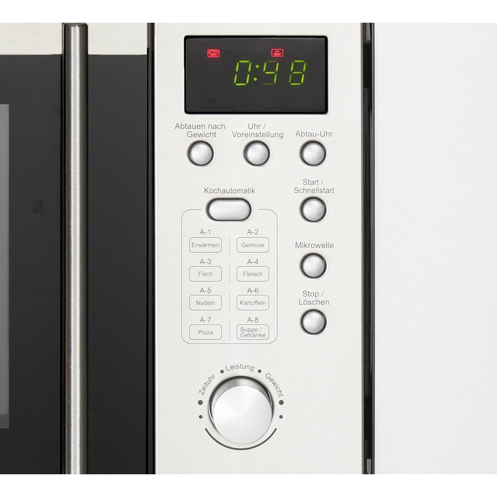 Вбудована мікрохвильова піч PKM MW800-20.8 EB: 20л, 800W, 5 рівнів потужності, 8 програм, нержавіюча сталь, 24.5см обертовий піднос, функція розморожування