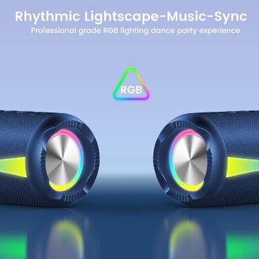Портативна Bluetooth колонка 5.4 з RGB підсвіткою, водонепроникна IP7, чорний (Deep Blue). Гучний бас, 20 год автономії, гучний зв'язок. Для спорту та відпочинку.
