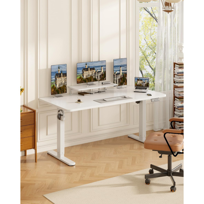 Devoko Electric Standing Desk 160x70cm with Monitor Stand - Height Adjustable Desk with 2 Memory Settings - Ergonomic Sit-Stand Desk (160 x 70 cm)