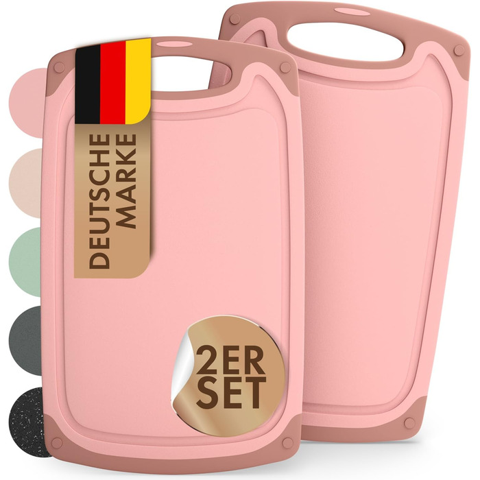 Набір дерев'яних обробних дощок Blumtal (S/M/L) - 2 шт. з жолобками для соку та зручною ручкою. Без BPA, придатні для миття в посудомийній машині. Кухонні дошки (Рожевий)