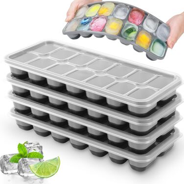 Силіконова форма для льоду з кришкою, BPA-free, набір 8 шт, штабельовані контейнери для коктейлів, віскі та кави (чорний та сірий)