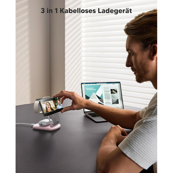 Зарядний пристрій MagSafe 3-в-1 для iPhone та Apple Watch/AirPods (Рожевий)