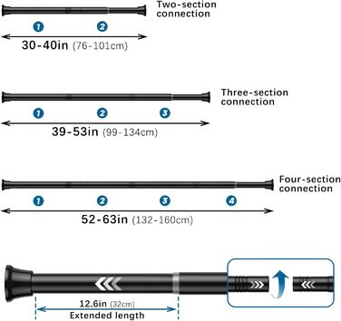 Штанга для душу без свердління AIZESI, 80-160 см, чорна, 1 шт. - регульована телескопічна штанга для вікна, шафи, ванної кімнати