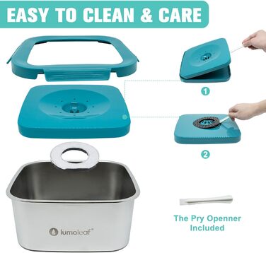 Миска для води для собак LumoLeaf, 4 літри, не протікає, з нержавіючої сталі, антиковзаюча, для подорожей, з фільтром, блакитна