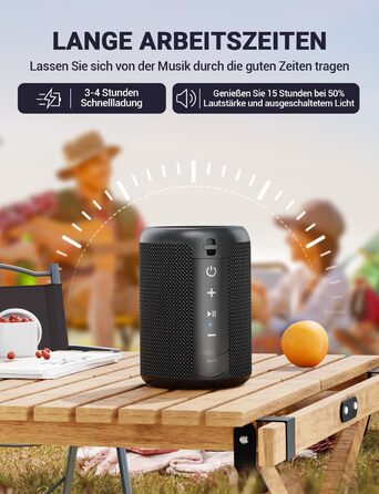 Портативна Bluetooth колонка UOHHBOE з RGB підсвічуванням, 15W, TWS, водонепроникна IPX5, AUX, TF картка, 15 годин роботи