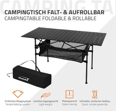 Стіл для кемпінгу Hauki Braun, розкладний, 118 x 55 x 64,5 см, алюмінієвий, з рулоючою стільницею, для відпочинку на природі, саду, балкону, подорожей, ринку, з сумкою