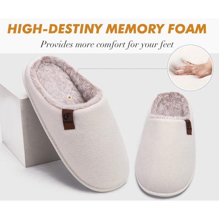 COFACE Халаці домашні жіночі з фетру, теплі, зручні, пухнасті, з м'якою підкладкою, з антиковзною гумовою підошвою для дому та вулиці (Бежево-білий, 41 EU)