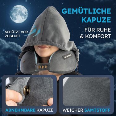 Подушка для шиї Comfy від HELDENWERK для подорожей: Memory Foam, 6-позиційне регулювання, для автомобіля та літака, дихаюча, миється, сірий