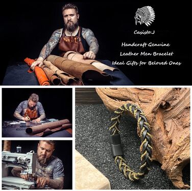 Чоловічий шкіряний браслет Casisto.J з нержавіючою сталлю, плетіння, гравіювання, скандинавський стиль, чорний/сріблястий/золотий, з магнітною застібкою, у подарунковій коробці