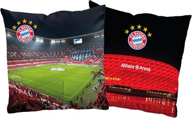 Двостороння подушка FC Bayern München Allianz Arena 40x40 см – футбольний декор для дивана та ліжка, фанатський аксесуар, ідеально до постільної білизни ФКБ