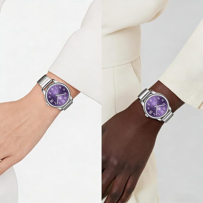 Жіночий годинник LN LENQIN: Водонепроникні годинники для жінок з нержавіючої сталі, кварцовий механізм, регульований браслет (сріблястий, фіолетовий)