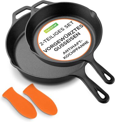 Сковорода NutriChef з кришкою 30 см, чавунна антипригарна, з ергономічною силіконовою ручкою, високим бортом, для індукції, кераміки, газу та електро, PFOA/PFOS-free, набір 2 предмети
