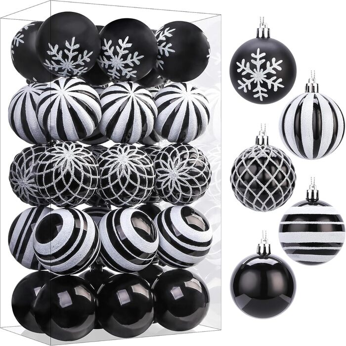 Декоративні кулі для ялинки Shareconn 30 шт., 60 мм (червоний & золотий, чорний & білий)