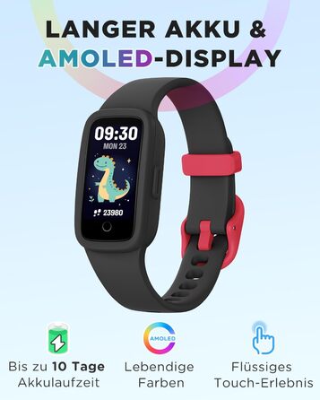 Дитячий фітнес-браслет BIGGERFIVE Vigor 3 з AMOLED дисплеєм, водонепроникний (3ATM), пульсометр, трекер сну, крокомір для дітей 5-12 років, чорний