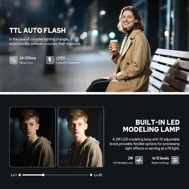 Спалахувач Godox V480F TTL для камер Fujifilm, сенсорний екран, гнучкий поворотний наголовник, дифузор, GN50, HSS 1/8000s, до 650 спалахів на повній потужності, час перезарядки 1.7 сек.