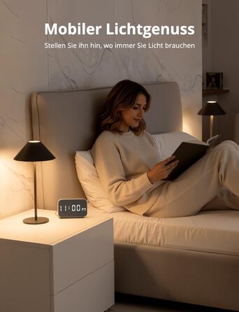 BOJIM 2 шт. LED настільна лампа з акумулятором, бездротова, USB, диммування, магнітна, IP54, для балкона/на вулицю (Антрацит)