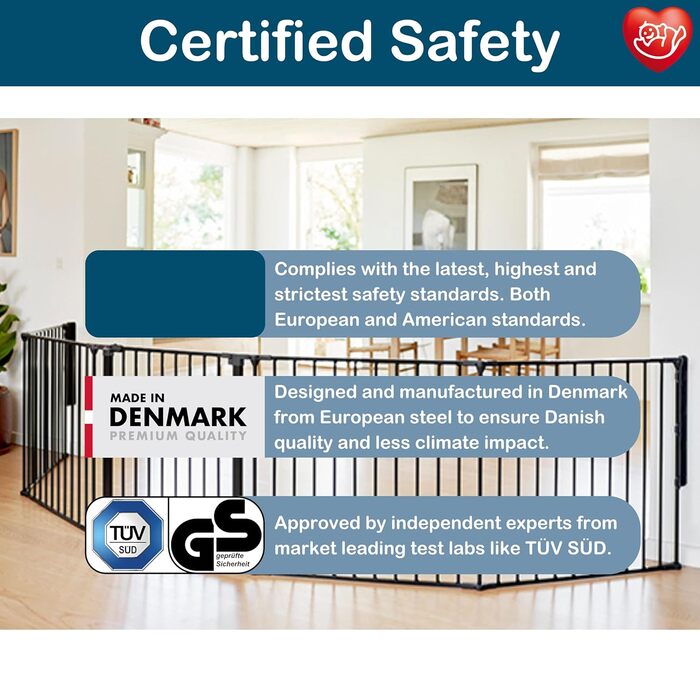 BabyDan Flex XXL - захисний бар'єр для каміну та сходів, 90-350 см, чорний, виробництво Данія