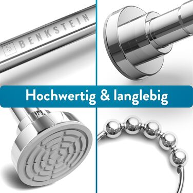 Висувна штанга для душу Benkstein® без свердління, 125-230 см - штанга для душу з нержавіючої сталі, 12 кілець, телескопічна, стабільна, без свердління