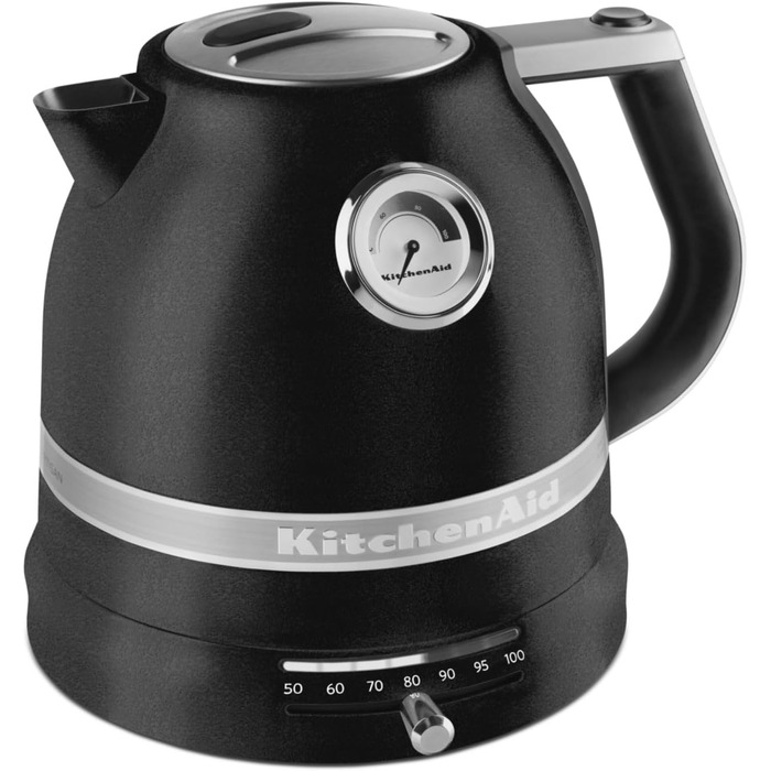 KitchenAid Kettle with temperature setting from 50 to 100°C | Teakettle with scale filter 1.5L | Electric 2400 Watt | Stainless steel | Black cast iron 1.5 liter black cast iron