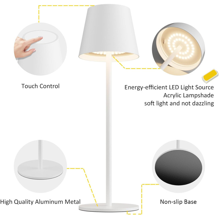 LED настільна лампа K-Bright з регулюванням яскравості, акумуляторна, бездротова, 3000K/4000K/6000K, 3 колірні температури, USB-C, IP54, вологостійка, чорна, 1 шт.