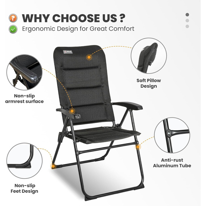 Крісло для кемпінгу Homecall складне, 150 кг, з високою спинкою, для саду, балкону, риболовлі, чорне
