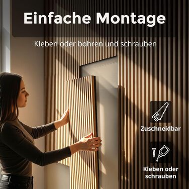 Акустичні панелі з дерева для стін 60x60 см, набір 4 шт, шумоізоляційні стінові панелі з ламелями для покращення акустики приміщення, колір світлий дуб