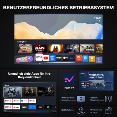 Міні-проектор Smart Beamer 4K з автофокусом та корекцією трапецеїдальних спотворень. Підтримка Netflix, WiFi6, Bluetooth, 25000 люмен, Full HD 1080P. 360° обертання для дому та вулиці. Сумісний з телефоном. Модель A-25000L