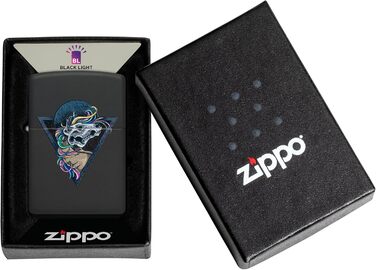 Запальничка Zippo з черепом коня, чорний матовий корпус, ефект Black Light, заправна, вітростійка, подарункова коробка, США