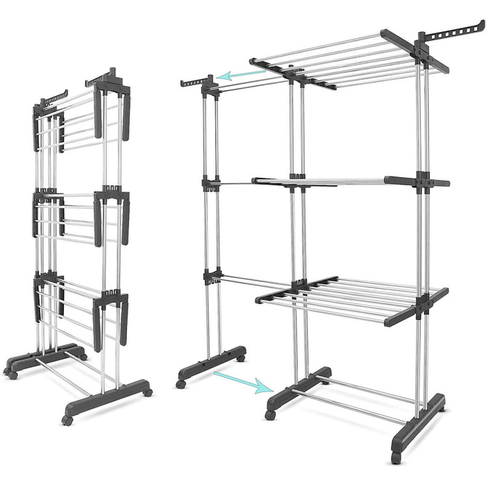 Висувна сушилка для білизни Turm з 6 розкладними крилами на 3 рівнях, стабільна, для дому та вулиці, 2-в-1