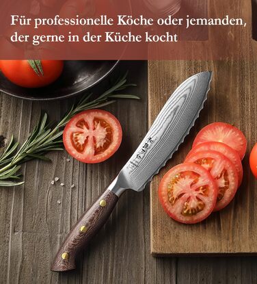 HEZHEN ніж кухарський 21 см з дамаської сталі 67 шарів, професійний, з дерев'яною піхвою, Full Tang з мікарти