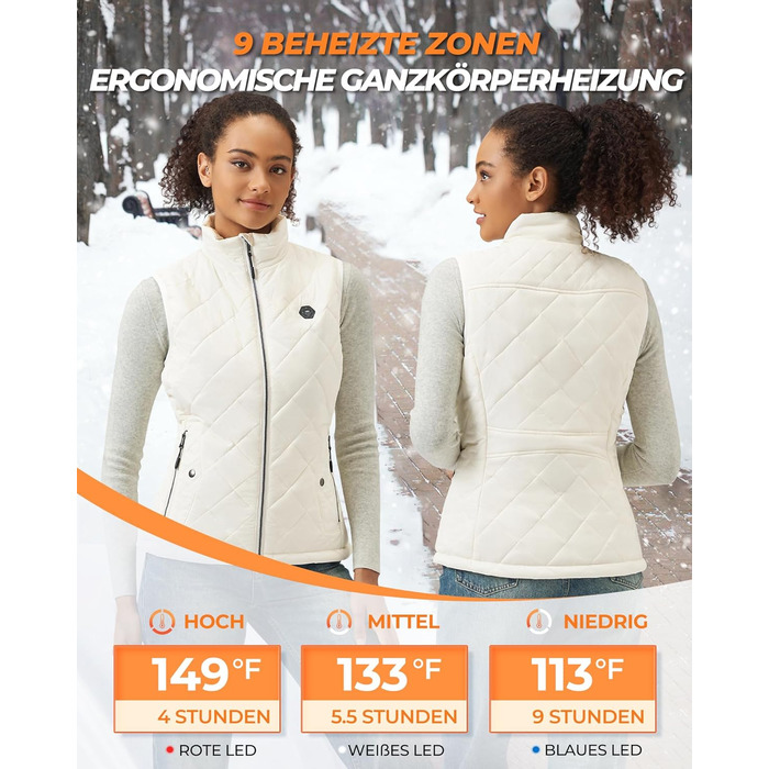 Жіночі грілки Heizwete з акумулятором 16000mAh 7,4V: 9 зон нагріву, 3 режими температури, для активного відпочинку та подорожей (білі)