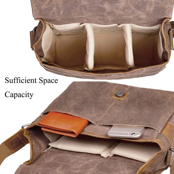 Чохол для DSLR камери, водонепроникний з вощеного парусини, вінтажний, сумка-месенджер з внутрішнім захисним шаром (Хакі)