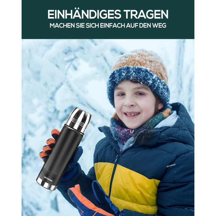 Термотермос, термофляга з нержавіючої сталі, 750 мл, 500 мл, 350 мл, подвійні стінки, без BPA, для газованої води, ізольована пляшка для спорту та відпочинку на природі, чорний колір