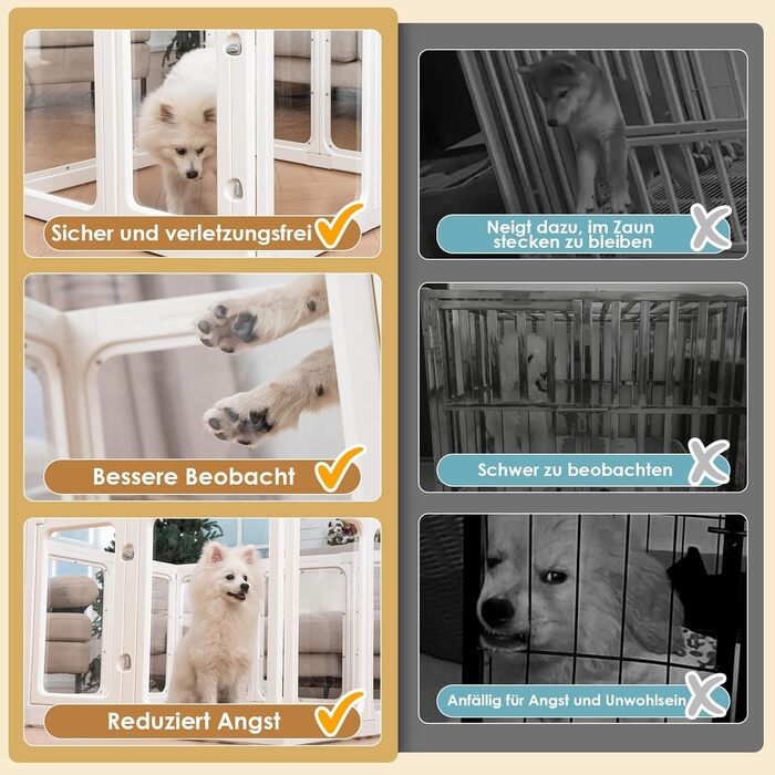 Акриловий вольєр для цуценят, 60 см, прозорий загородження для собак, портативний вольєр для цуценят та собак середніх розмірів, для використання в приміщенні та на вулиці, 10 панелей, білий