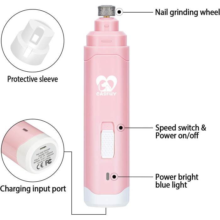 Електричний триммер для собак та котів Casfuy - професійний, 2 швидкості, акумуляторний, рожевий