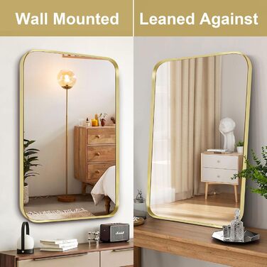 Дзеркало для ванної кімнати на стіну, титан, металевий каркас, заокруглене, прямокутне, 40,6 x 50,8 см